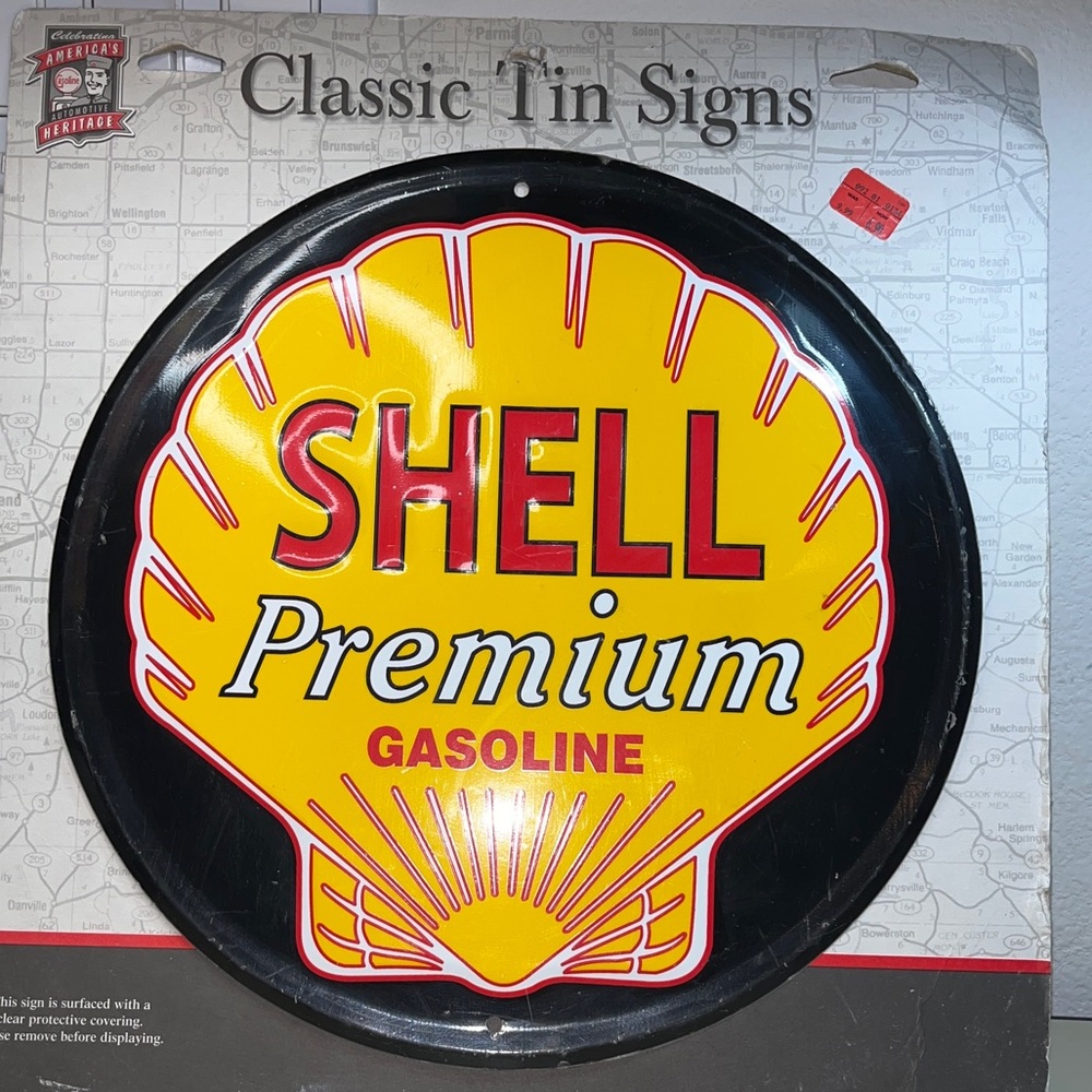 Shell Premium Gasoline Vtg Design Circle Sign New W/original Display Cardboard